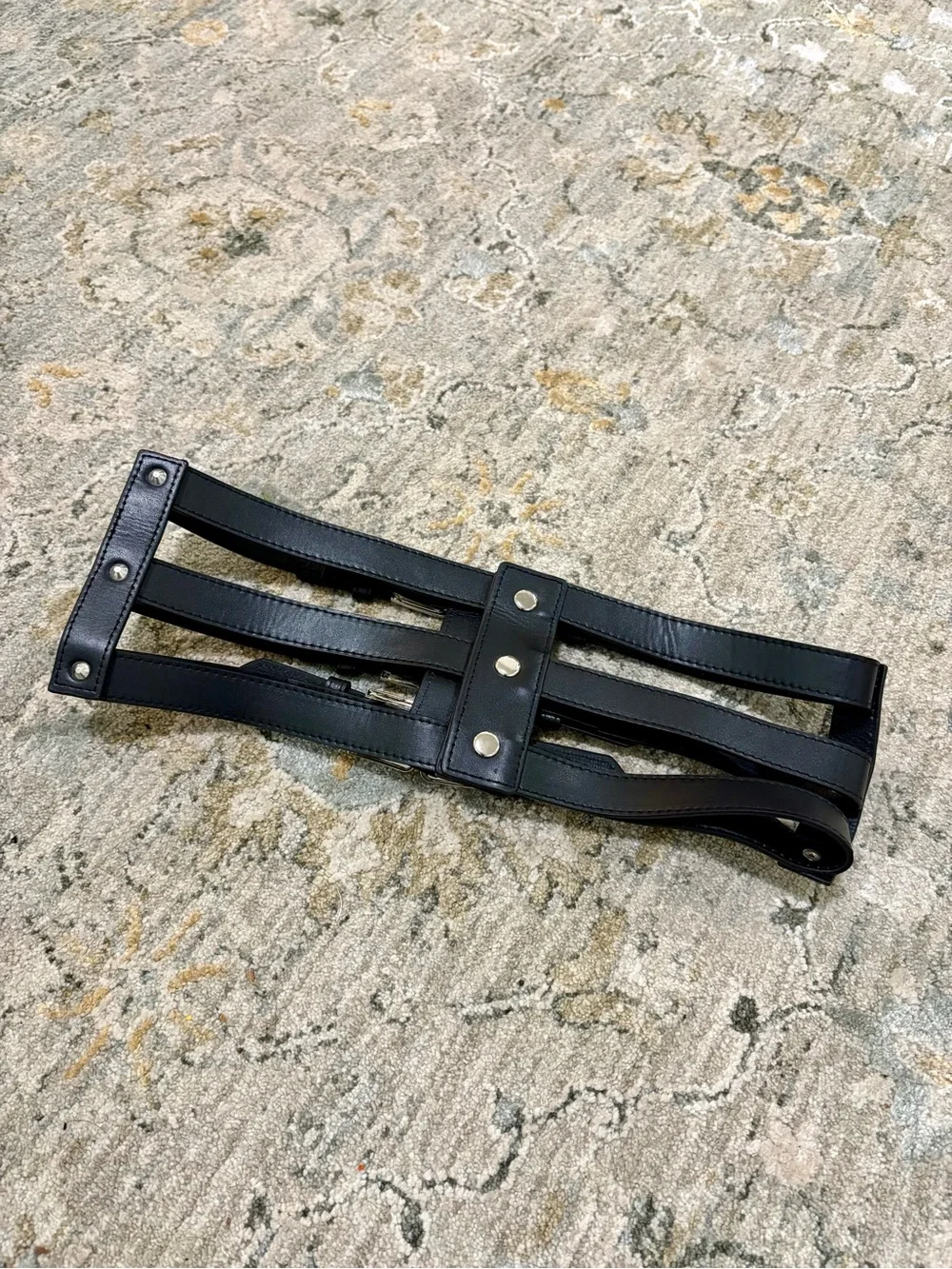 Black Triple-Buckle Leather Waist Belt for Women